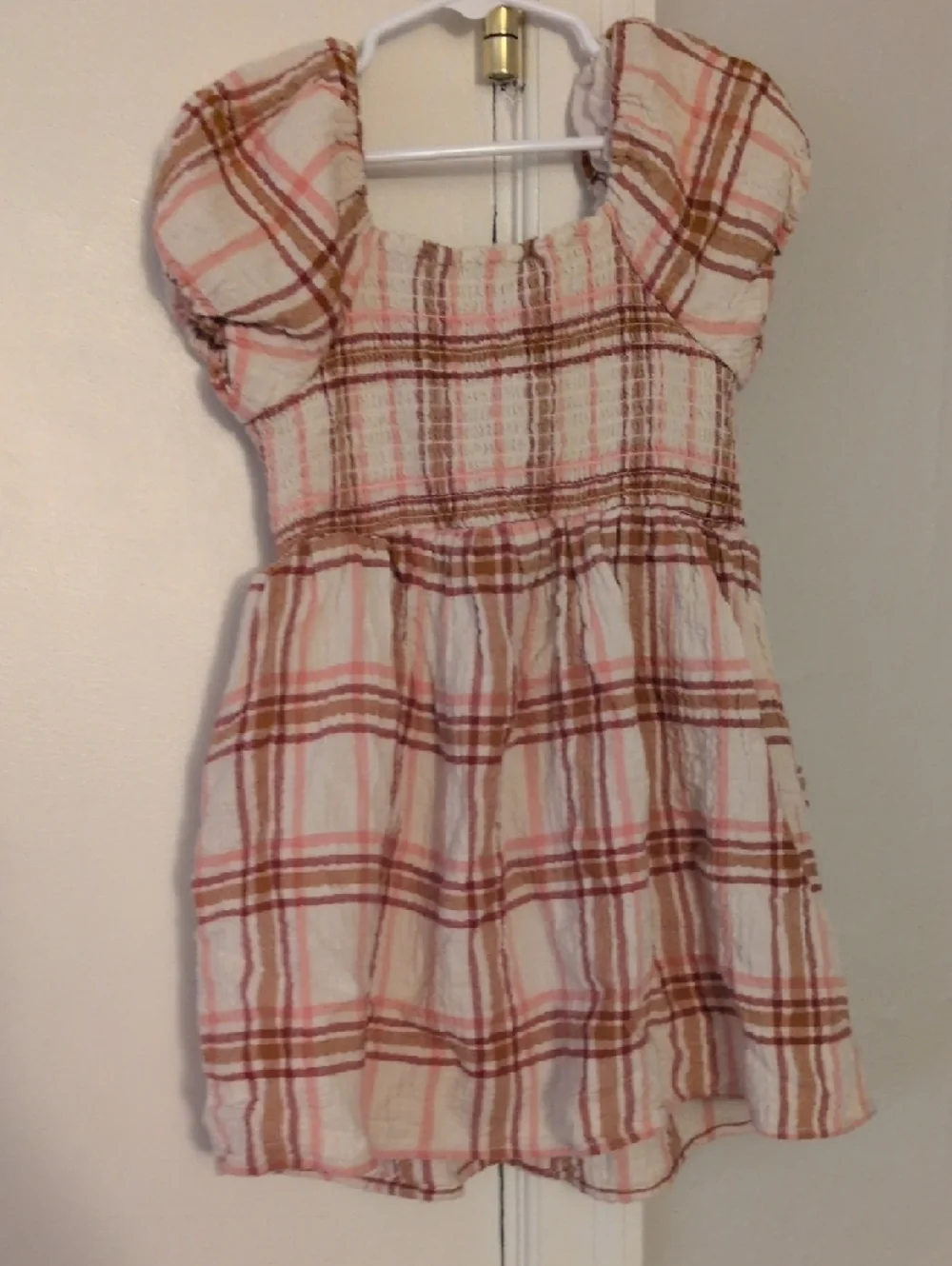 Cat &‎ Jack Pink and Tan Plaid Button-Front Sundress